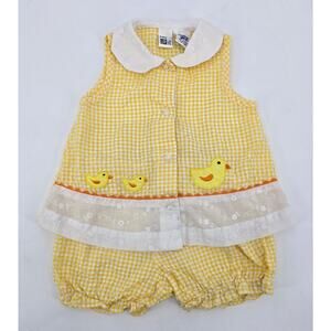 Vintage Baby UR it Yellow Gingham Duck Romper – Size 6/9M